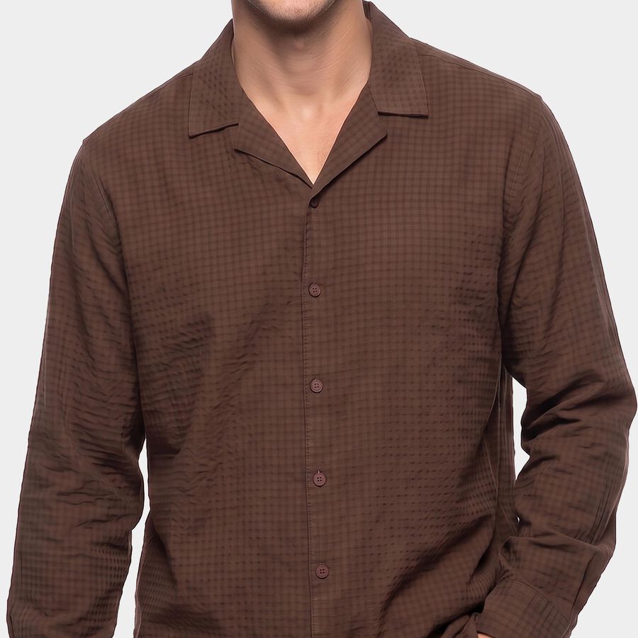 Men's Brown Cotton Casual Shirt, Brown, large
