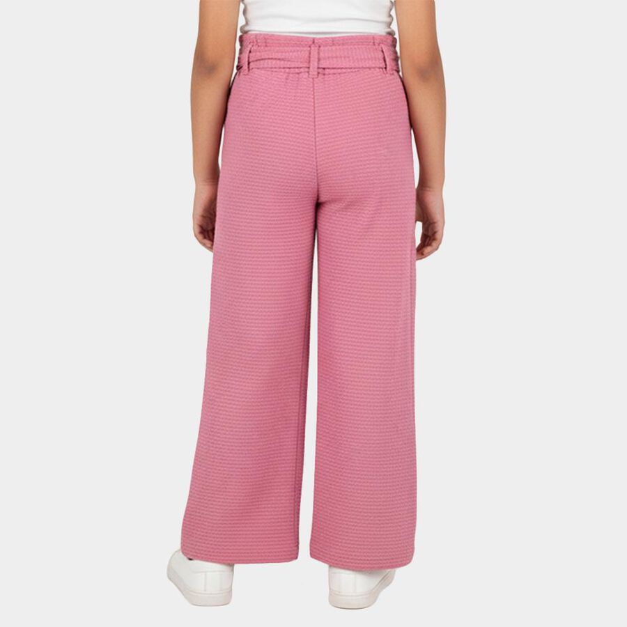 Girls Pink Wide-Leg Textured Trousers, Pink, large