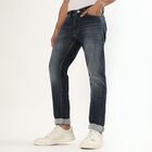 Men's Stonewashed Slim Fit Five-Pocket Jeans, Dark Blue, small image number null
