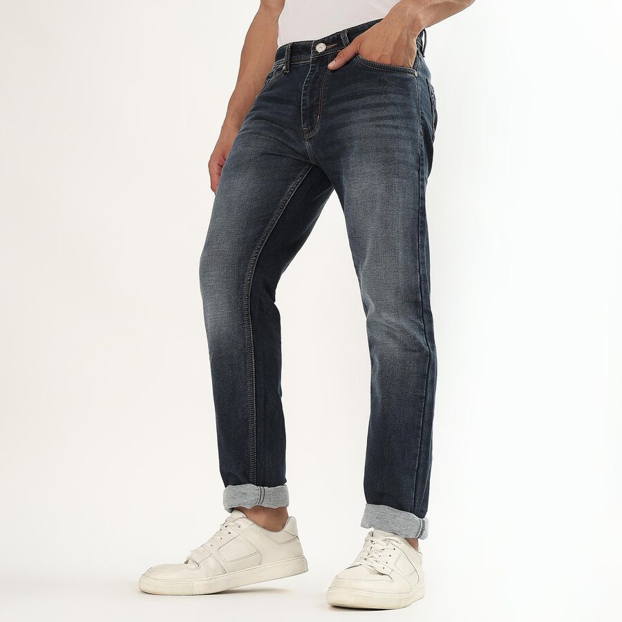 Men's Stonewashed Slim Fit Five-Pocket Jeans, Dark Blue, large image number null