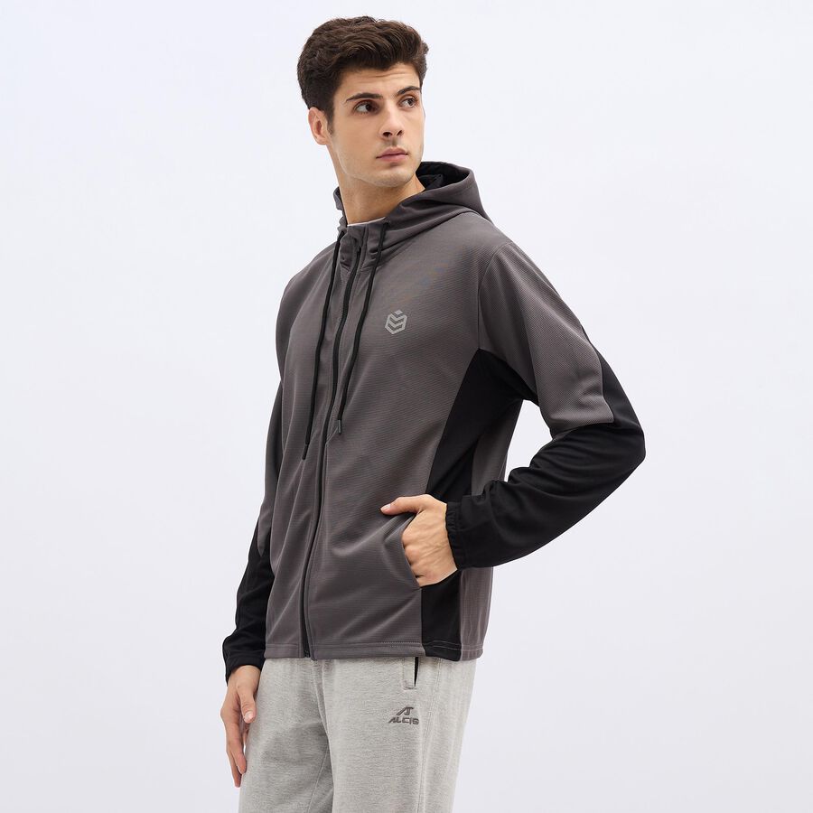 Men's Dark Grey Hooded Athleisure Jacket, Dark Grey, large