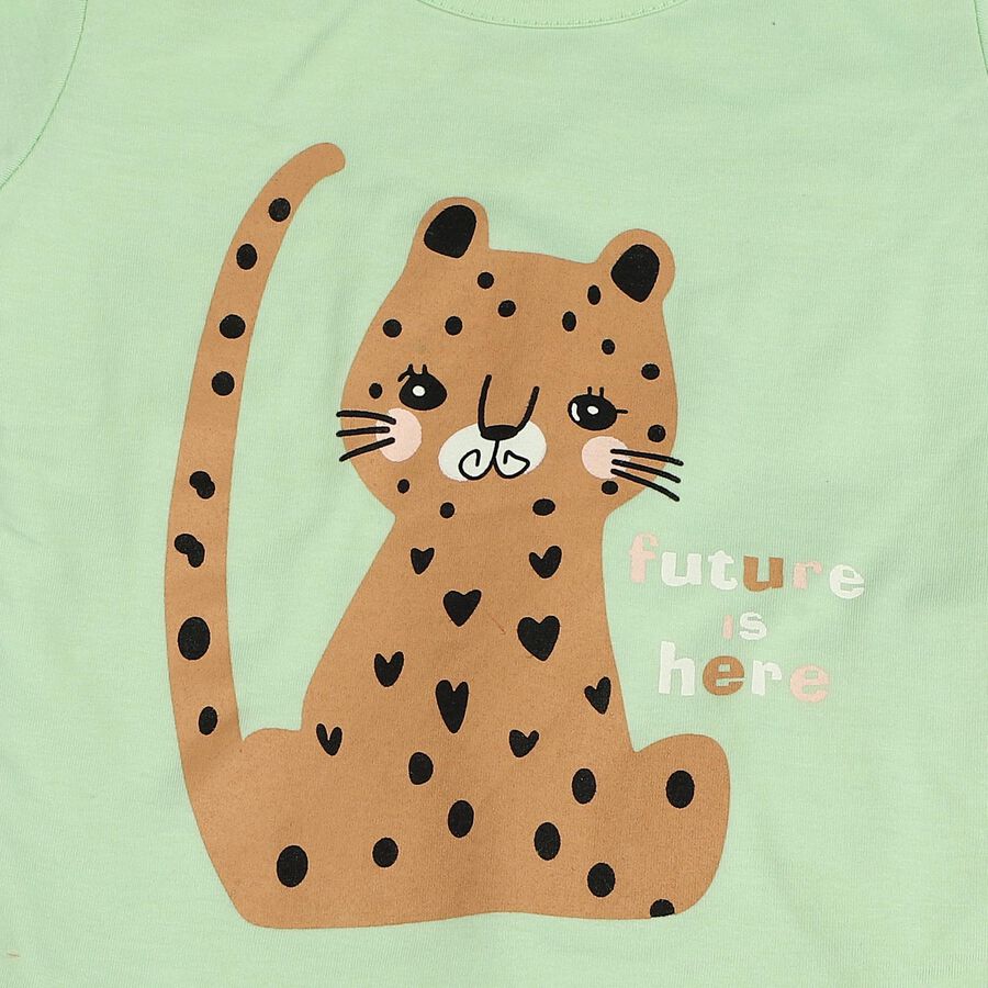Girls Mint Green Round Neck T-Shirt Set Upper and Bottom Set, Light Green, large
