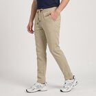 Men's Beige Slim Fit Drawstring Casual Trousers, Beige, small