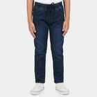 Boys' Navy Blue Straight Fit Drawstring Waist Jeans, गहरा नीला, small