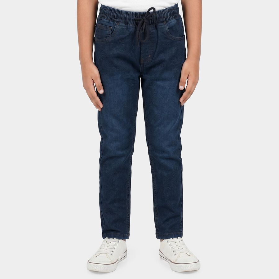 Boys' Navy Blue Straight Fit Drawstring Waist Jeans, गहरा नीला, large