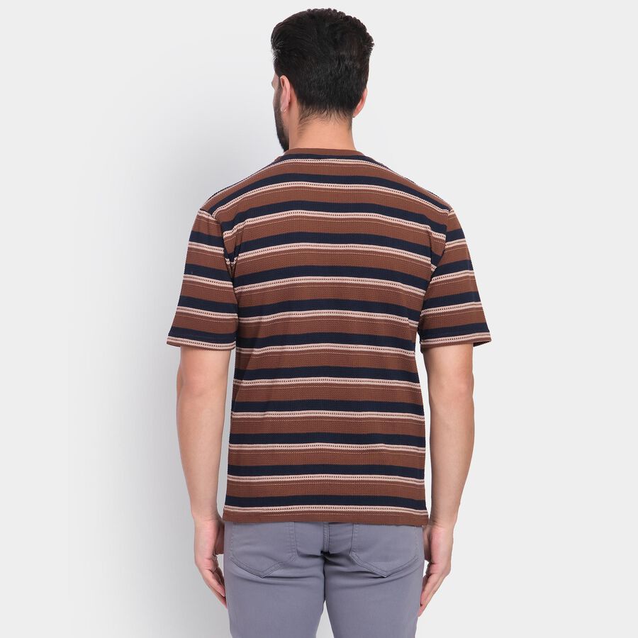 Men's Round Neck Half Sleeves T-Shirt , Brown, large