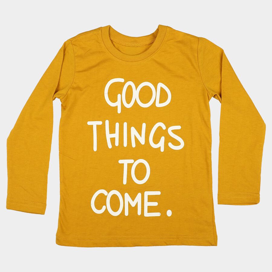 Boys Yellow Cotton Blend Round Neck Regular T-Shirt, पीला, large