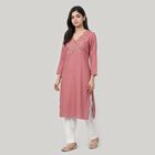 Women's Purple V-Neck Embroidered Kurta, बैंगनी, small
