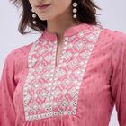 Women's Pink Embroidered Mandarin Collar Kurta, गुलाबी, small image number null