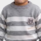 Infants Grey Crew Neck Striped Pullover, हल्का ग्रे, small