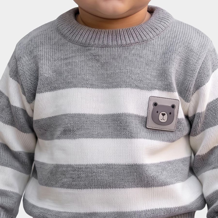 Infants Grey Crew Neck Striped Pullover, हल्का ग्रे, large