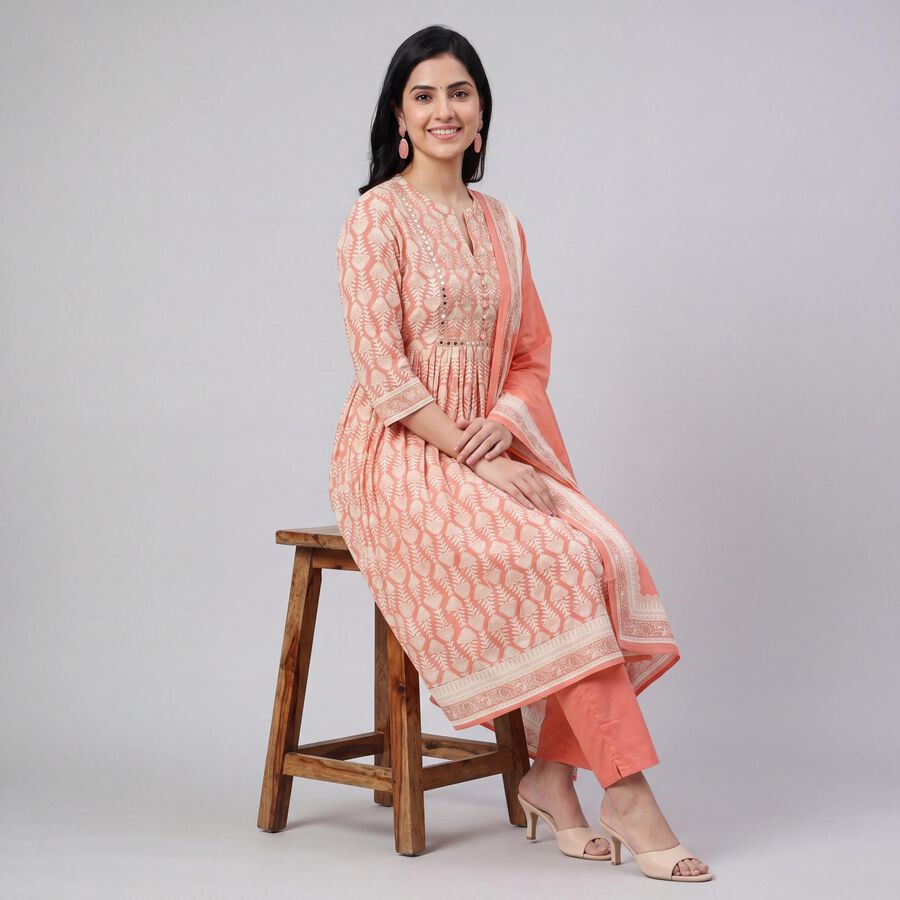 Women's Light Pink Cotton Kurta, हल्का गुलाबी, large