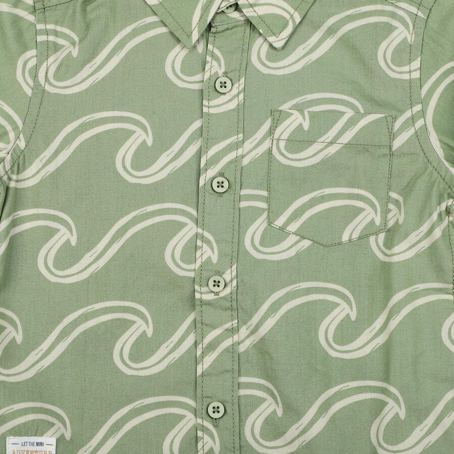 Boys' Dark Grey Cotton Abstract Printed Regular Fit Shirt, गहरा ग्रे, large