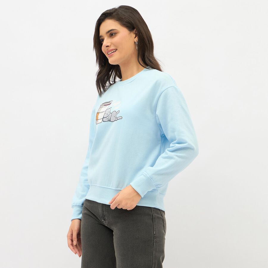 Women's Light Blue Crew Neck Casual Sweatshirt, हल्का नीला, large image number null