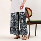 Women's Navy Blue Relaxed Fit Printed Palazzos, ऑफ व्हाइट, small
