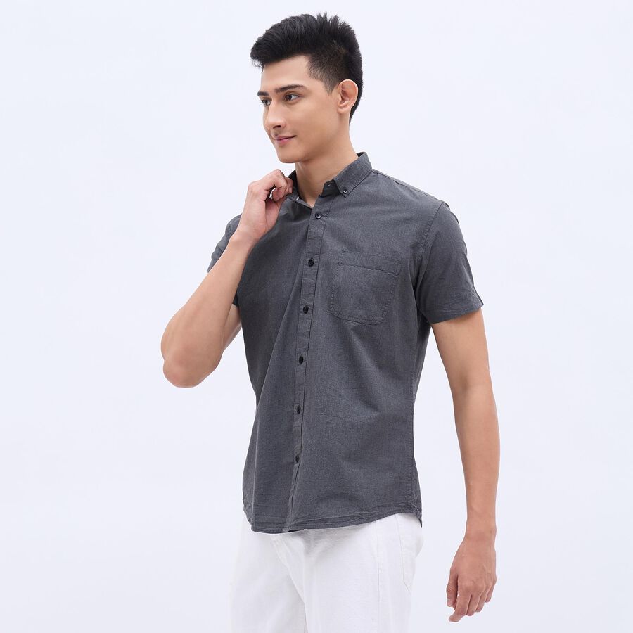 Men's Dark Grey Cotton Regular Collar Casual Shirt, Dark Grey, large image number null