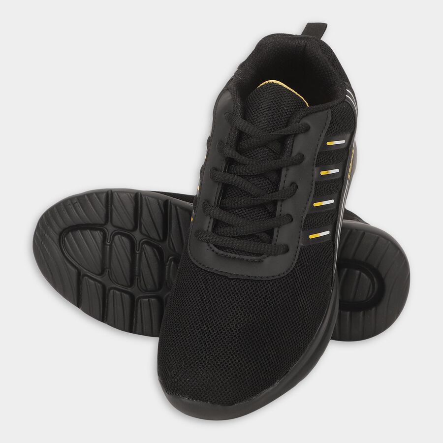 Men's Jet Black Lace-Up Sports Shoes, काला, large