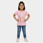 Girls' Pink Cotton Round Neck Ruffle Sleeve Sequined T-Shirt, Light Pink, small