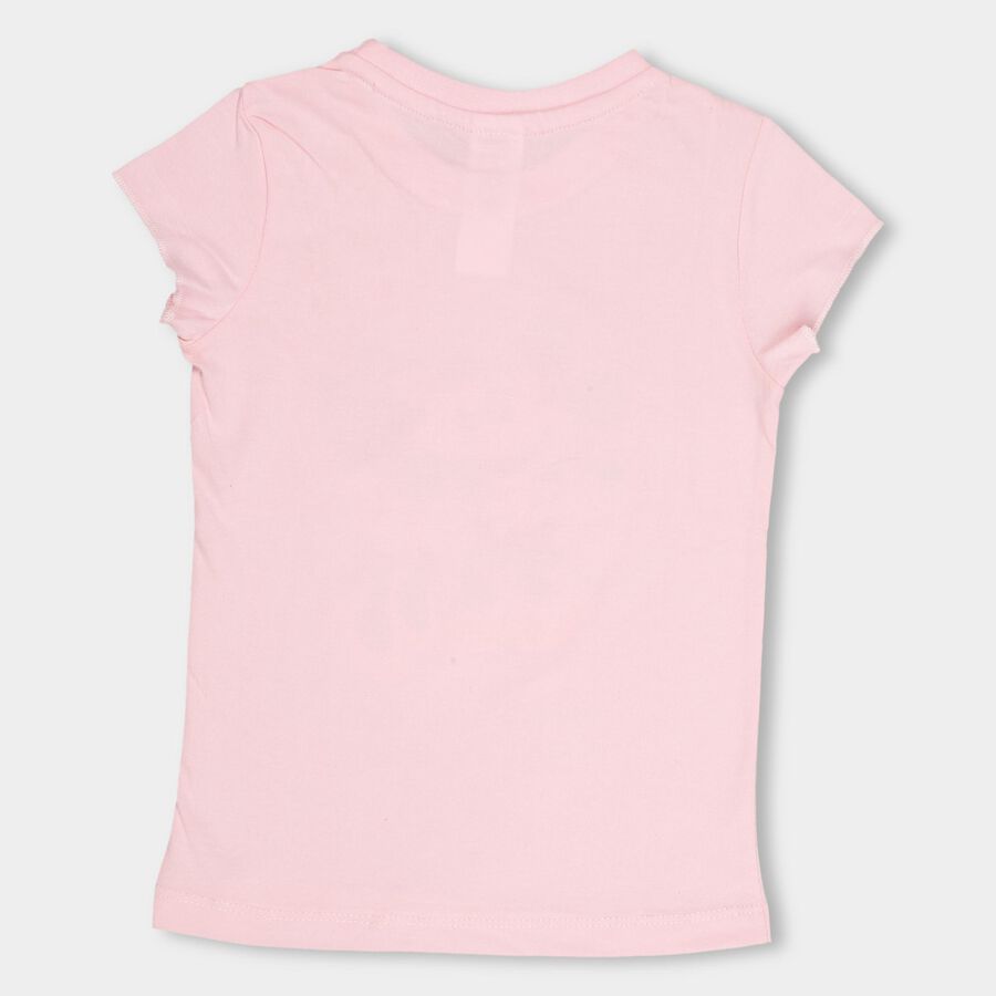 Girls' Light Pink Cotton Crew Neck Casual T-Shirt, Light Pink, large