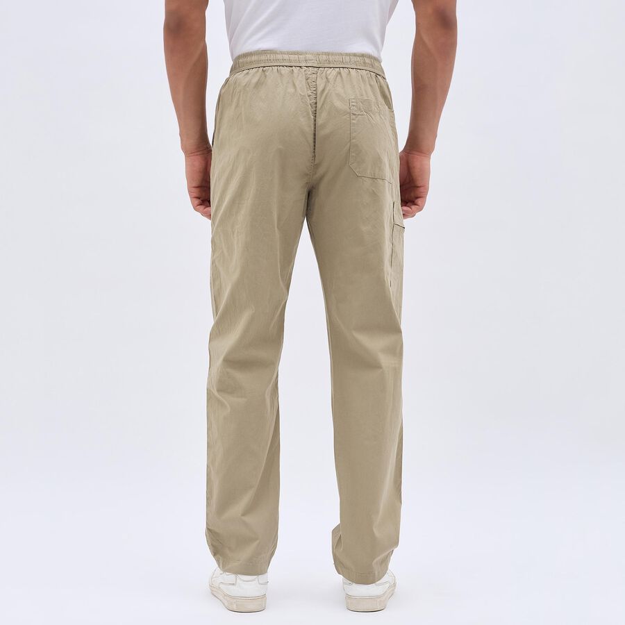 Men's 100% Cotton Cargo Track Pants, Beige, large image number null