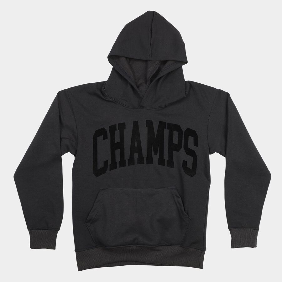 Boys' Dark Grey Hoodie Neck Graphic Print Sweatshirt, Dark Grey, large