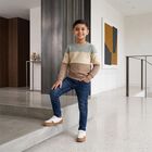 Boys Beige Crew Neck Colorblocked T-Shirt, गहरा पीला, small