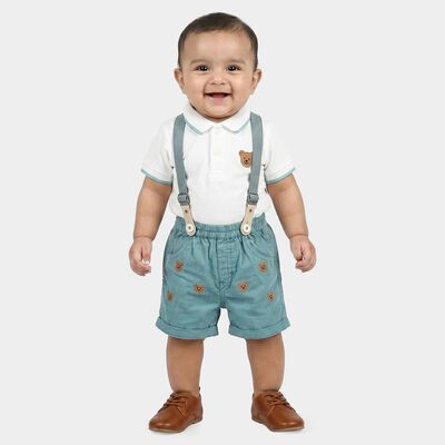 Infants' Teal Polo Neck Embroidered Baba Suit