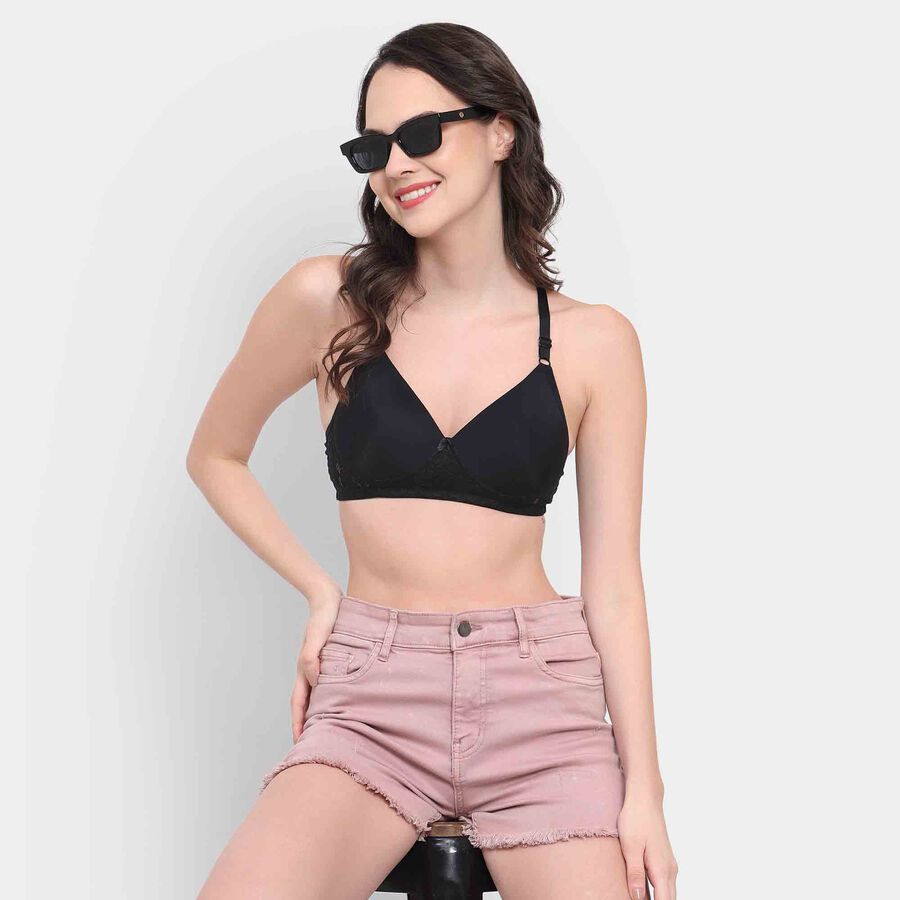 Half Lace Bra, Black, large image number null