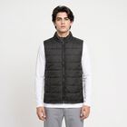 Men's Black Stand Collar Puffer Jacket, Black, small