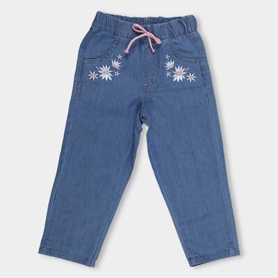 Girls' Light Blue Regular Fit Embroidered Jeans
