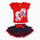 Infants' Bright Red Cotton Puff Sleeve Top and Layered Skirt Set, लाल, small