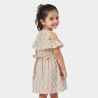 Girls' Light Pink Fit and Flare Floral Printed Cold Shoulder Frock, Light Pink, small