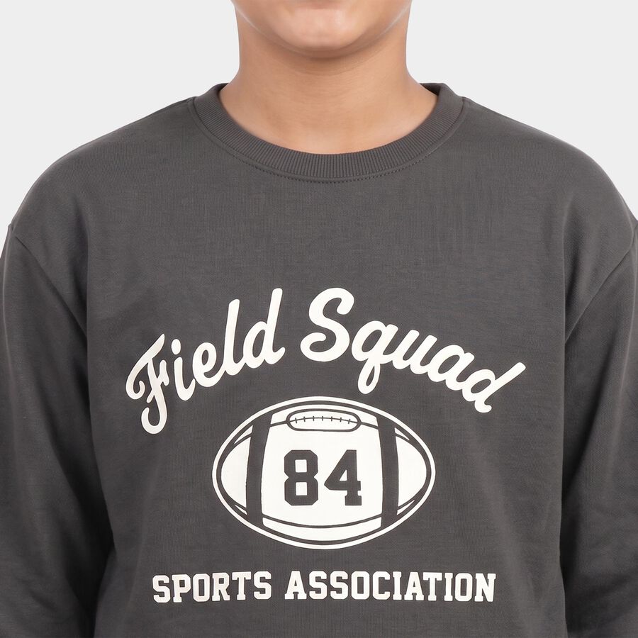 Boys' Dark Grey Crew Neck Pullover Sweatshirt, Dark Grey, large