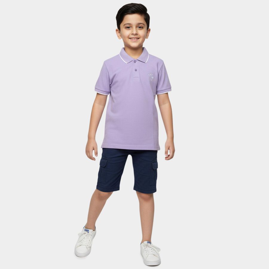 Boys Lilac Cotton Polo Collar Preppy Half Sleeves T-Shirt, Lilac, large