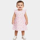 Infants' Pink and White Regular Fit Cherry Printed Striped Frock, Pink, small
