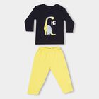 Infants' Yellow Cotton Round Neck Cartoon Printed Baba Suit, पीला, small image number null