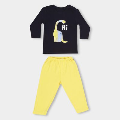Infants' Yellow Cotton Round Neck Cartoon Printed Baba Suit