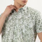 Men's Light Green Cotton Half Sleeve Spread Collar Casual Shirt, Light Green, small