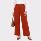 Women Rust Wide Leg Elastic Waist Trousers, रस्ट, small