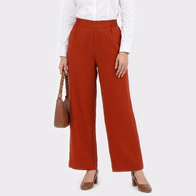Women Rust Wide Leg Elastic Waist Trousers