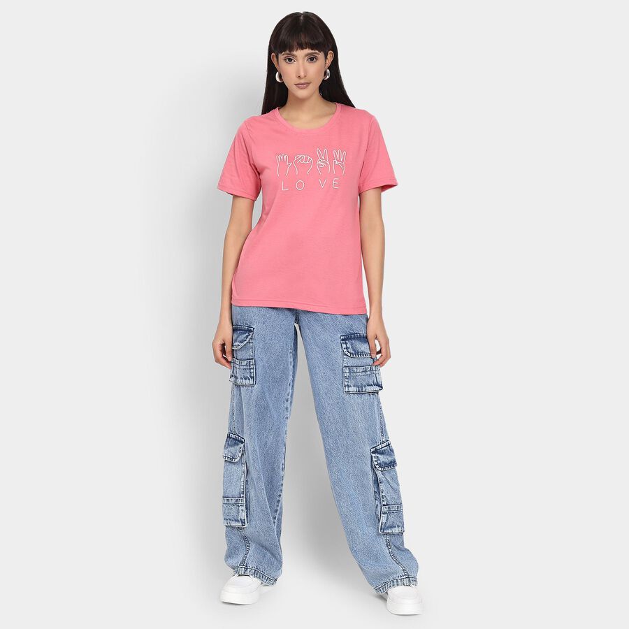 Ladies' Round Neck T-Shirt , गुलाबी, large image number null