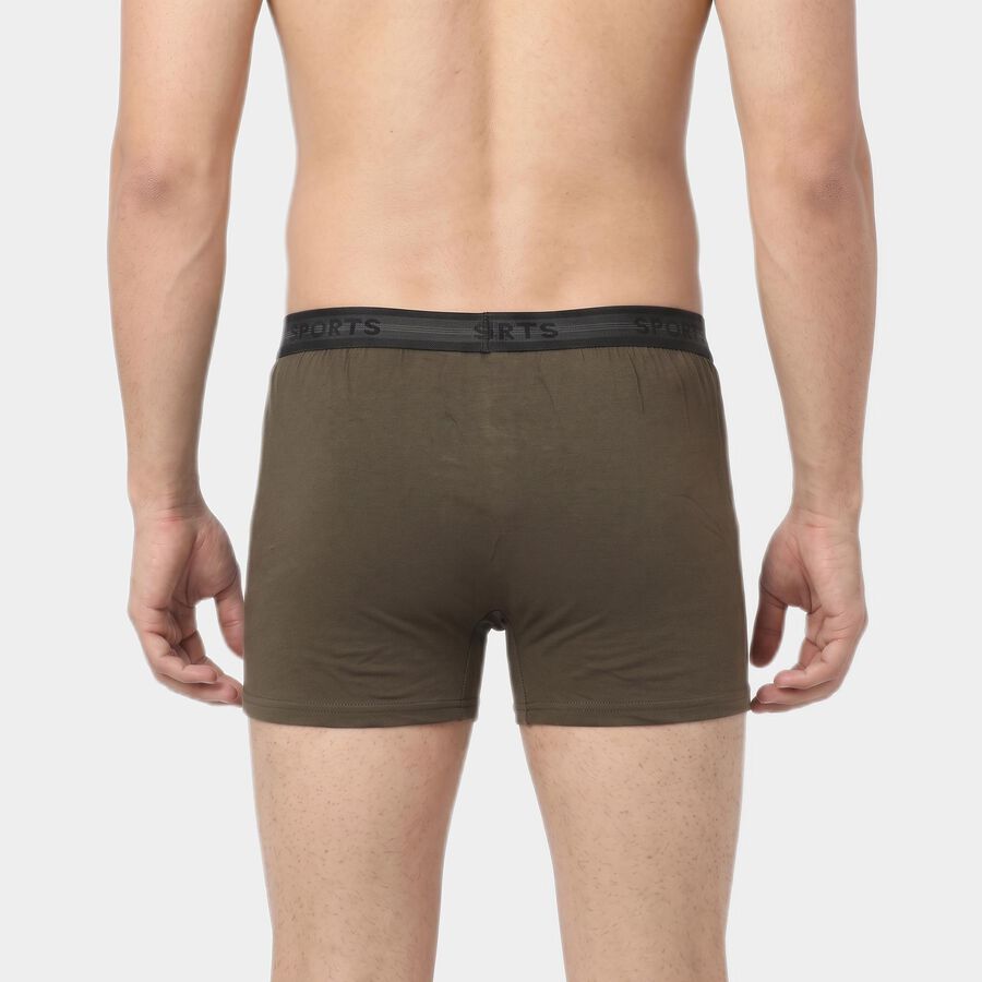 Men's Olive Green Regular Fit Solid Trunks, ओलिव, large