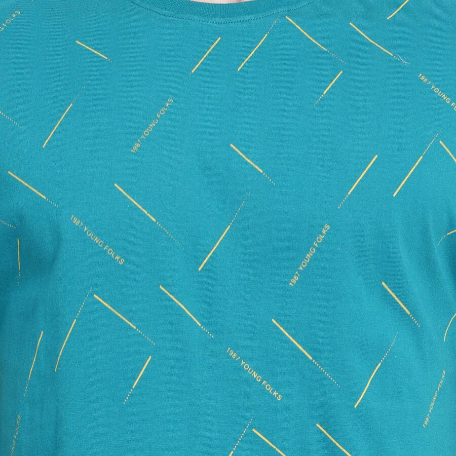 Cotton Round Neck T-Shirt, Teal Blue, large image number null