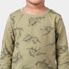 Boys Olive Green Cotton Round Neck Dinosaur Printed Baba Suit, Olive, small