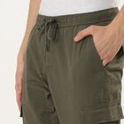 Men's Beige Slim Fit Cotton Casual Trousers, Olive, small