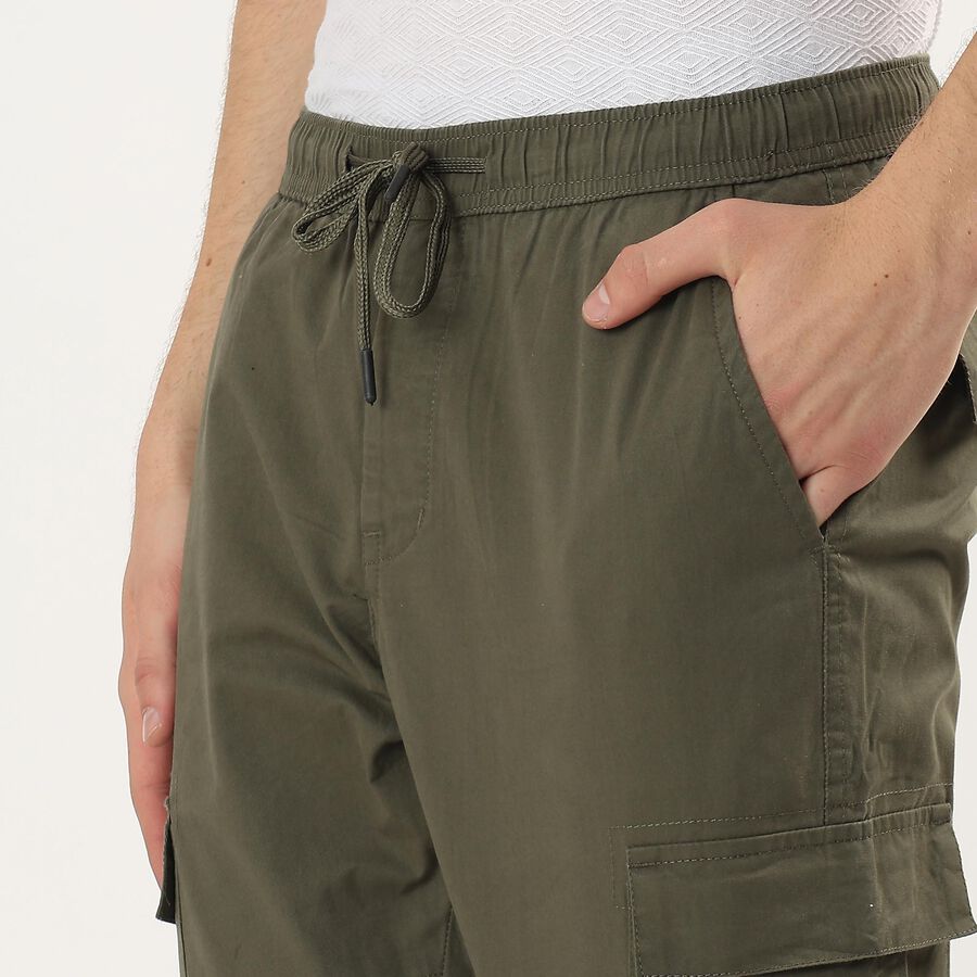 Men's Beige Slim Fit Cotton Casual Trousers, Olive, large