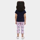 Girls' Navy Blue Round Neck Graphic Top and Capri Set, नेवी ब्लू, small