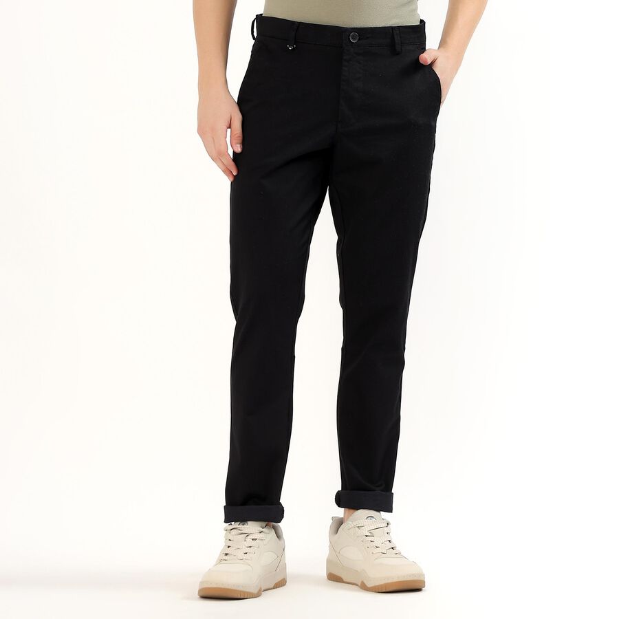 Men's Slim Fit Casual Trousers, काला, large