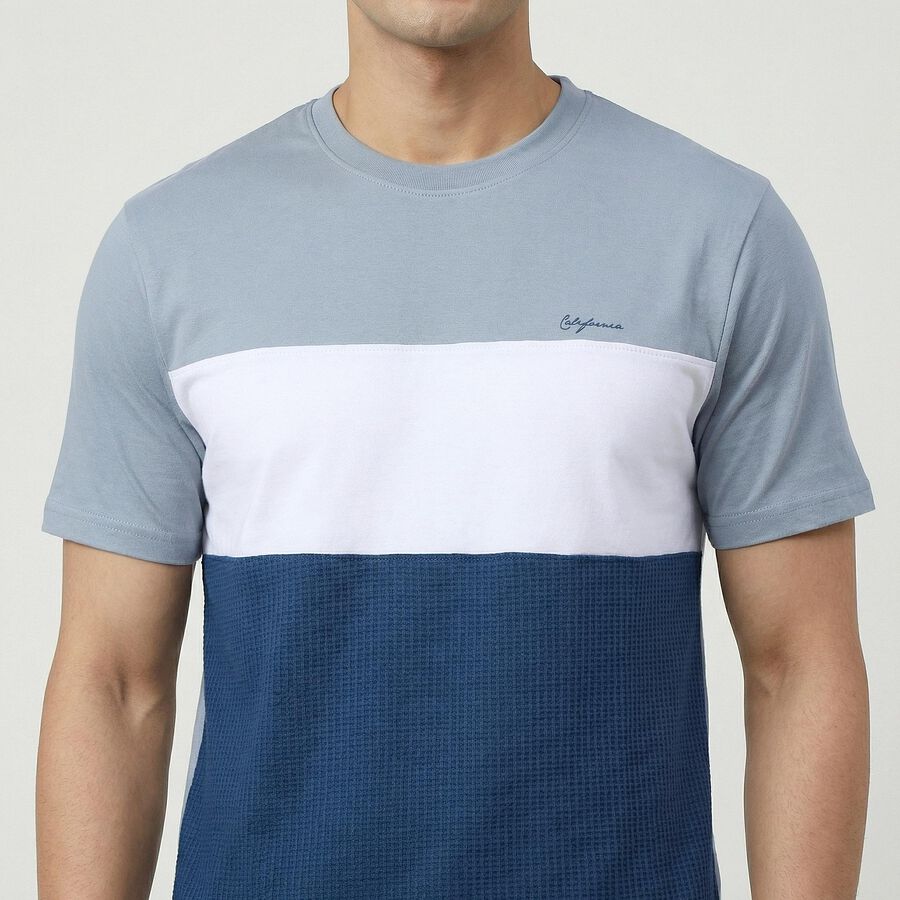 Men's Light Blue Cotton Round Neck Casual T-Shirt, हल्का नीला, large