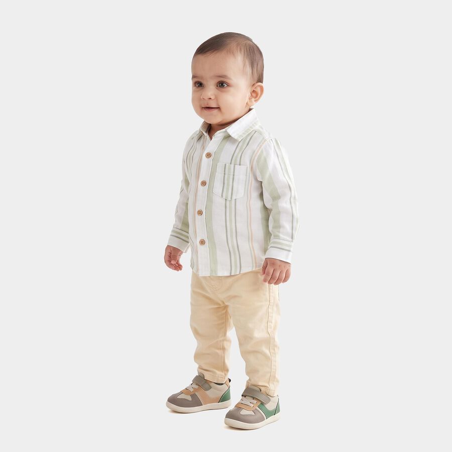 Infants' Mint Green Cotton Collar Neck Striped Baba Suit, Light Green, large